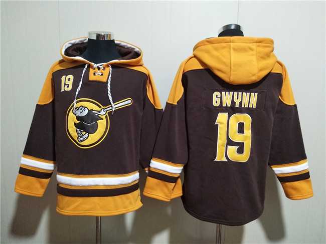 Men's San Diego Padres #19 Tony Gwynn Brown Gold Ageless Must-Have Lace-Up Pullover Hoodie,We sell and wholesale Men's San Diego Padres #19 Tony Gwynn Brown Gold Ageless Must-Have Lace-Up Pullover Hoodie on line form chian!